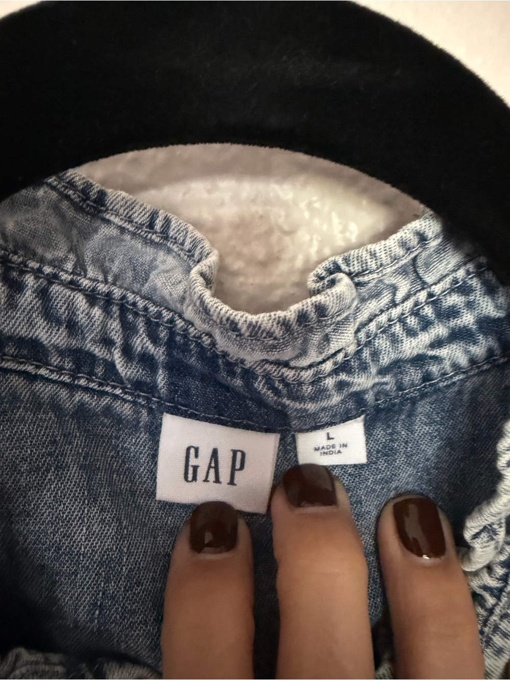 GAP Light Blue Denim Ruffle-Trim Button-Front Top - Picture 3 of 3